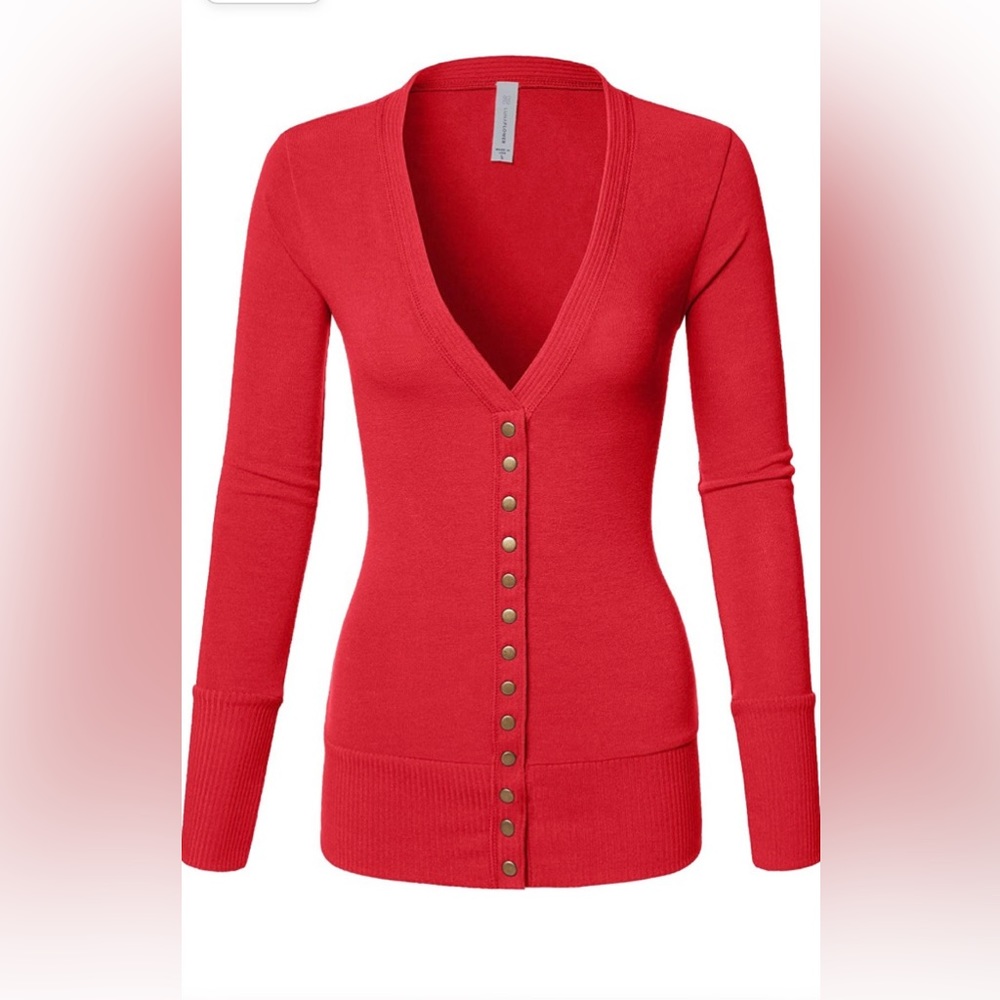 LunaFlower Womens V-Neck Snap Button Cardigan - Large